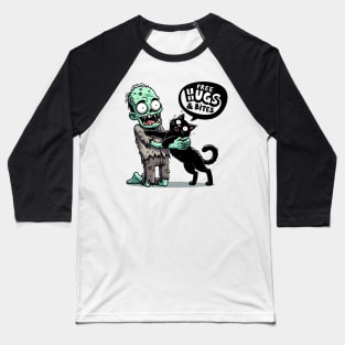 Free Hugs and bites - Zombie hugging black cat Baseball T-Shirt